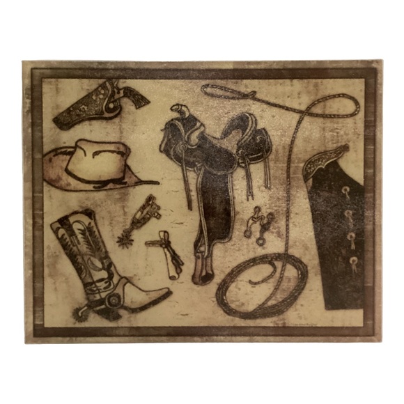 Ambesonne Countertop Art Cowboy Gear Plexiglass Cutting Board Saddle Rope Hat - Picture 1 of 10